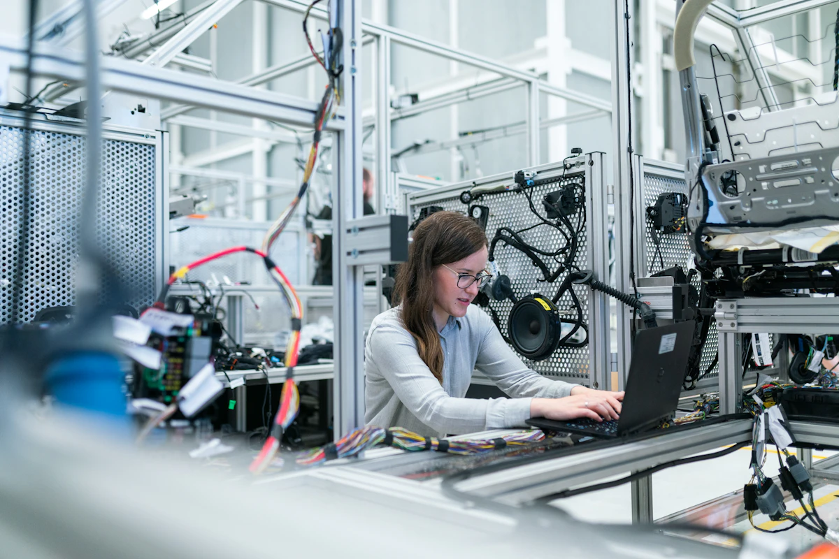 Modern industrial manufacturing assembly line and robotic equipment